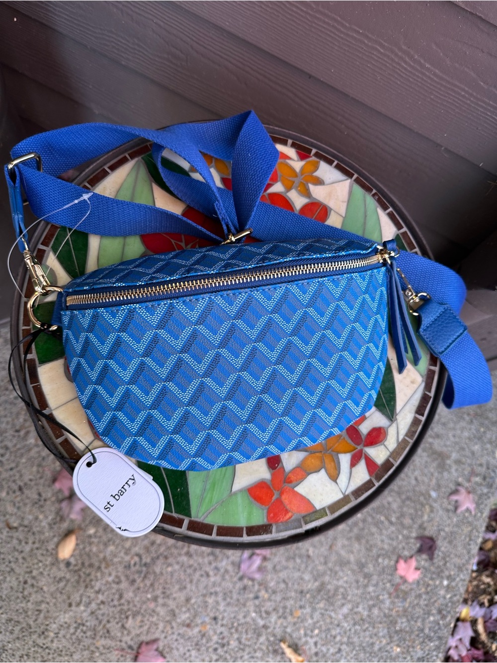 Blue Vegan Leather Crossbody Belt Bag